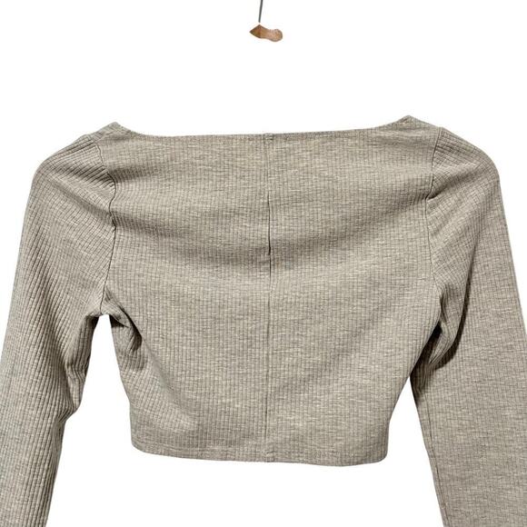 Reformation Pima Cropped Ribbed Top Size S Marble Gray Stretch Long Sleeve - Picture 5 of 9